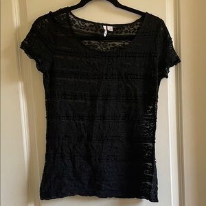 Elle Black Lace Women's Blouse size small short sleeve